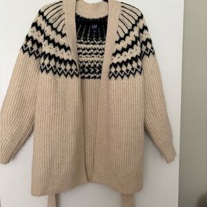GAP Beige Cardigan with Black Fair Isle Yoke